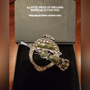 Silver and Green Celtic Brooch